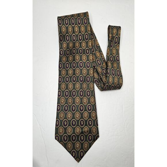 Urban American Club Handmade Tie Abstract Oval Olive Plum 100% Silk Necktie - Picture 1 of 6